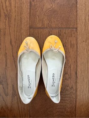 Repetto Yellow Patent Ballet Flats with Cream Trim